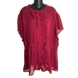 Torrid Womens Blouse Top Size 4 Sheer Ruffles Red Polka Dot Short Sleeve Career
